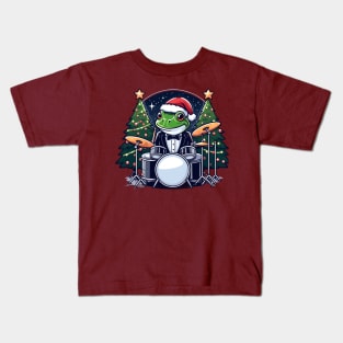 Drummer Frog Christmas Kids T-Shirt